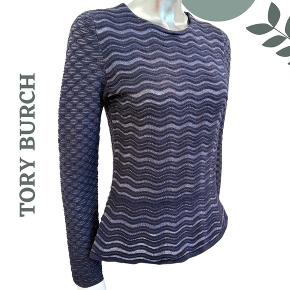 Tory Burch Textured Wool Blend Knit Long Sleeve Sweater Metallic Thread – Small - Picture 4 of 7